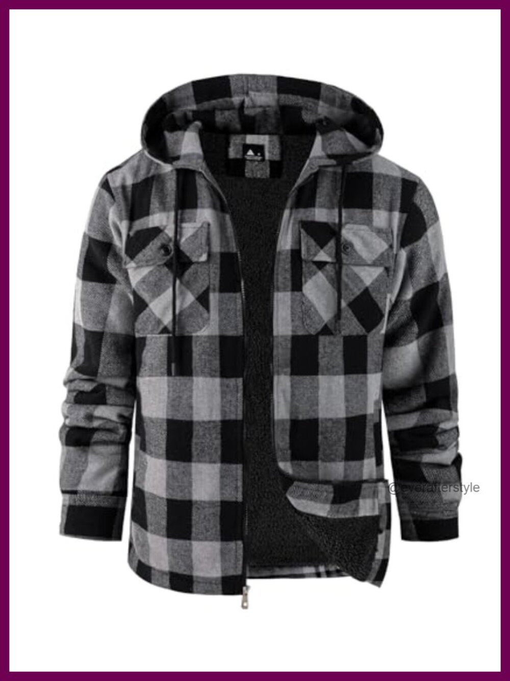 Mens Flannel Hooded Jacket Fleece Sherpa Lined Plaid Zip Up Sweatshirt
